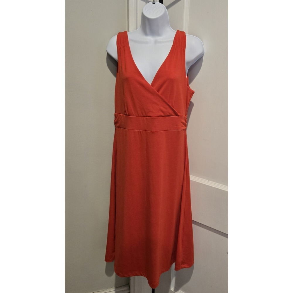 Eddie Bauer Soft Knit Crossover Orange Pullover V-neck Midi Dress Size Large